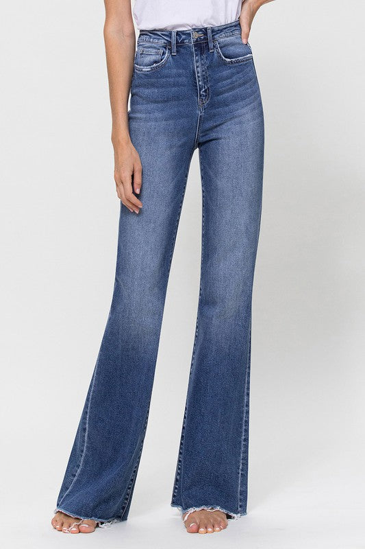 Flying Monkey Line Is Blue Super High Rise Zipper Fly Relaxed Flare Jeans