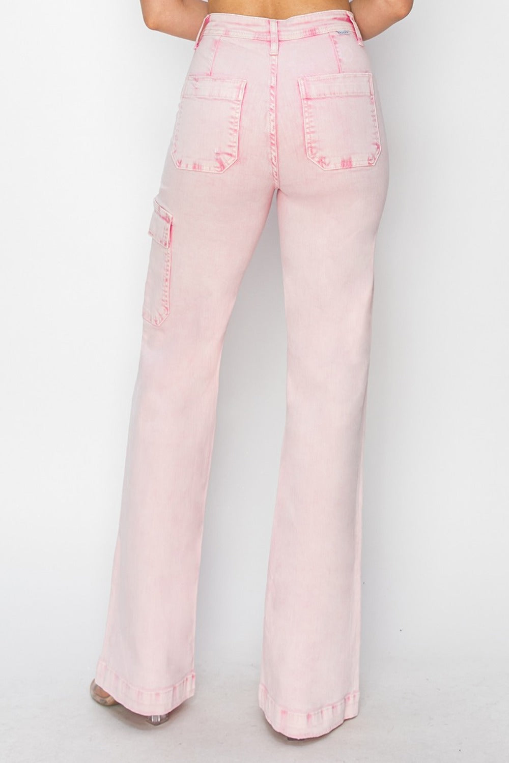 RISEN High Rise Cargo Pockets Zipper Fly Acid Pink Wide Leg Jeans