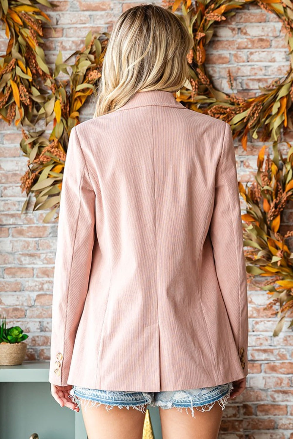 First Love Single Breasted Flap Pockets Long Sleeves Corduroy Blazer | Rose