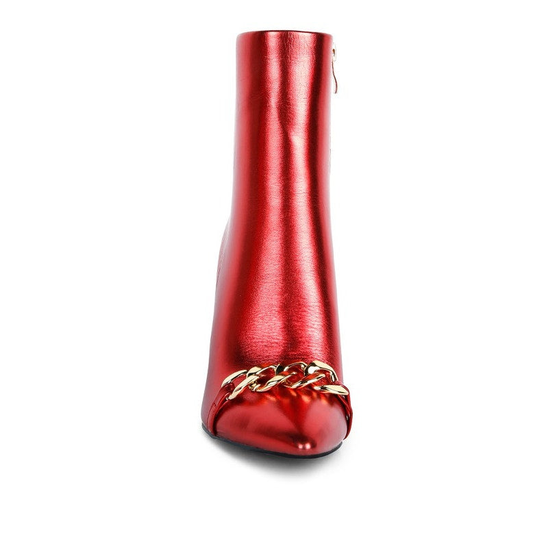 LONDON RAG Firefly Hologram Stiletto Ankle Boots in Red