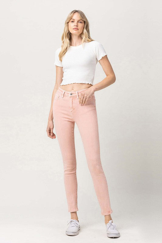 VERVET Bella High Rise Coral Pink Wash Zip Fly Cropped Skinny Jeans