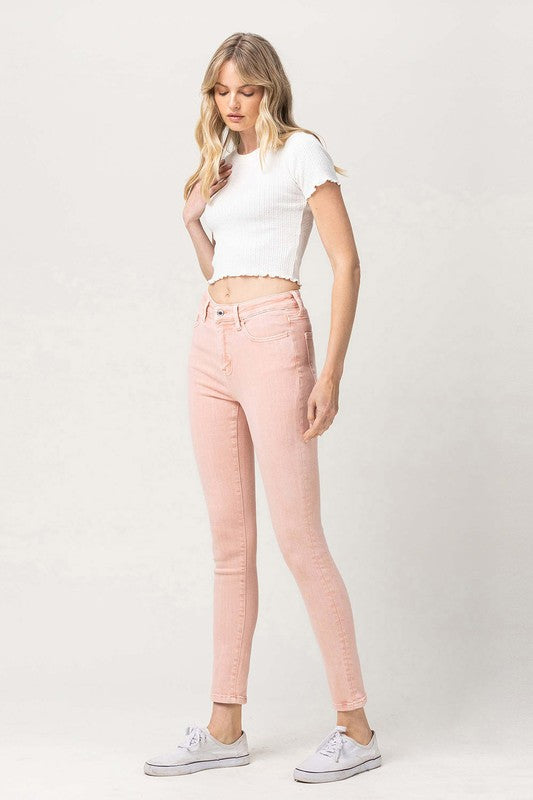 VERVET Bella High Rise Coral Pink Wash Zip Fly Cropped Skinny Jeans