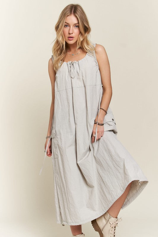 ADORA Drawstring Slit Back Cargo Dress | Lt Grey