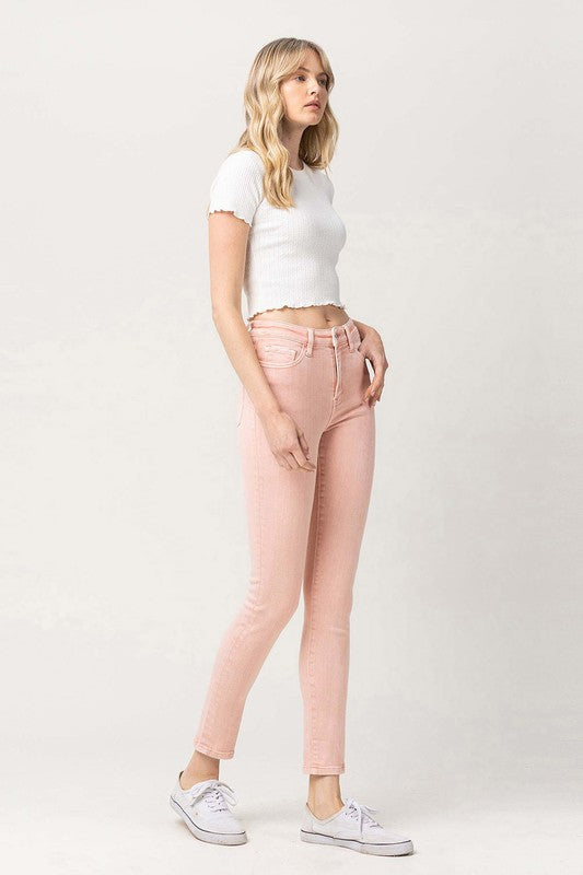 VERVET Bella High Rise Coral Pink Wash Zip Fly Cropped Skinny Jeans