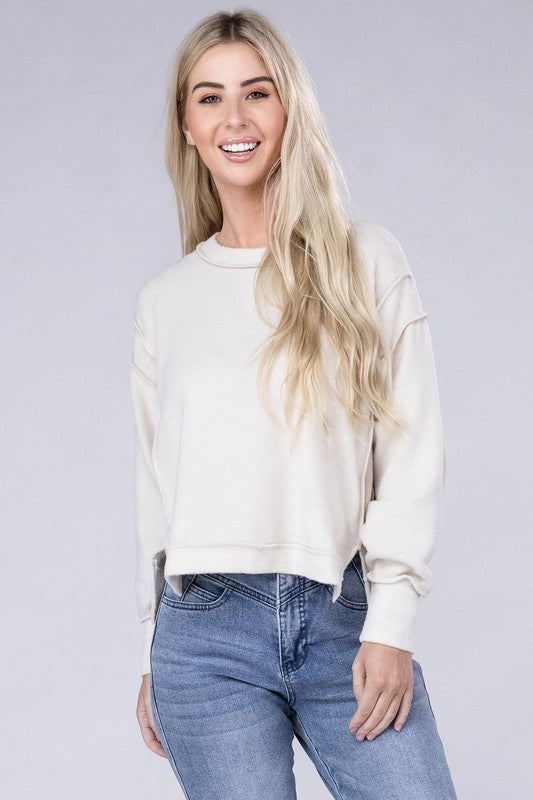 ZENANA Long Sleeves Brushed Melange Hacci Oversized Sweater