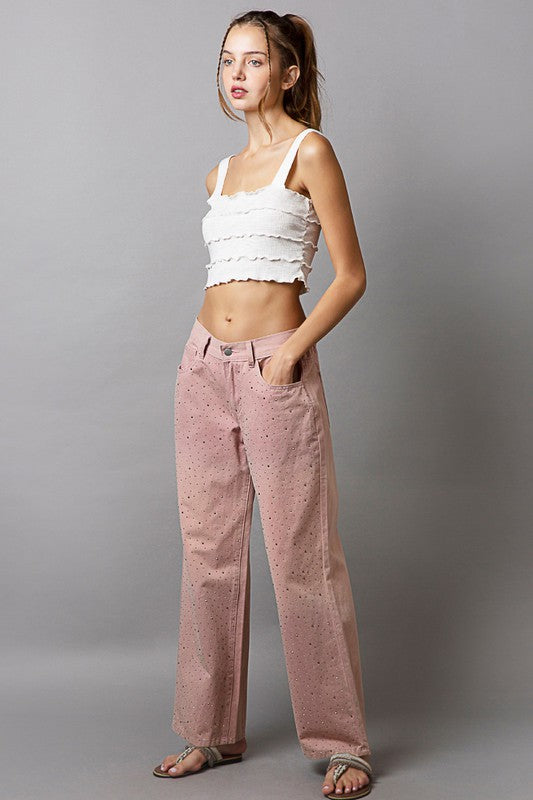 POL Embellishments Gradient Wide Leg Pants | Dusty Pink