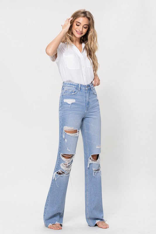 Flying Monkey Hotter Than That 90's Vintage Raw Hem Distressed Flare Jeans