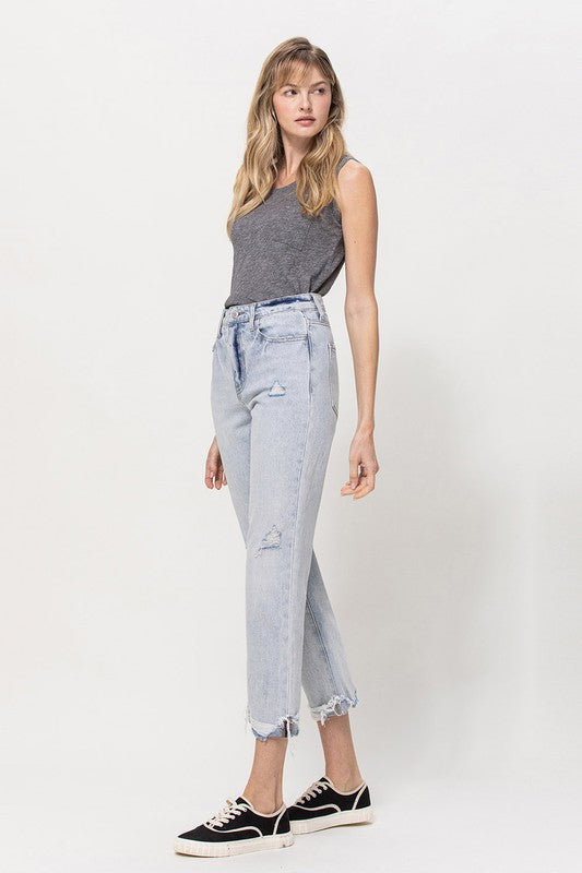 VERVET Minor Mishap Super High Rise Distressed Relaxed Cuffed Straight Jeans