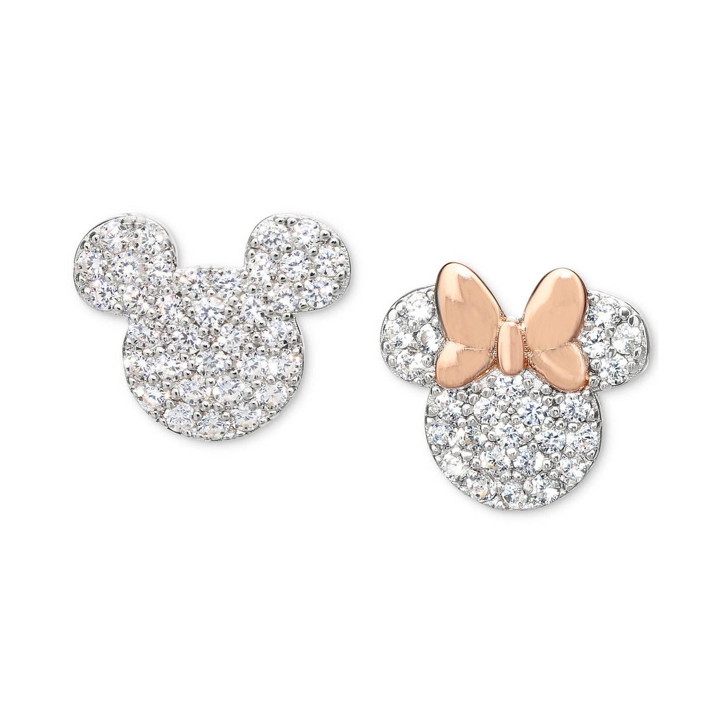 DISNEY Mickey Minnie Mismatch Stud Earrings in Sterling Silver & 18k Rose Gold-Plate