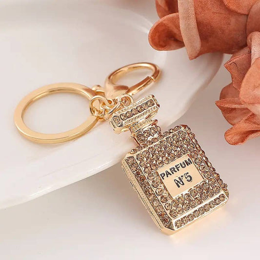 Exquisite Crystal Perfume Bottle Keychain Rhinestone Charm Pendant | Champagne