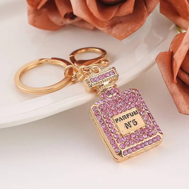 Exquisite Crystal Perfume Bottle Keychain Rhinestone Charm Bag Pendant | Pink