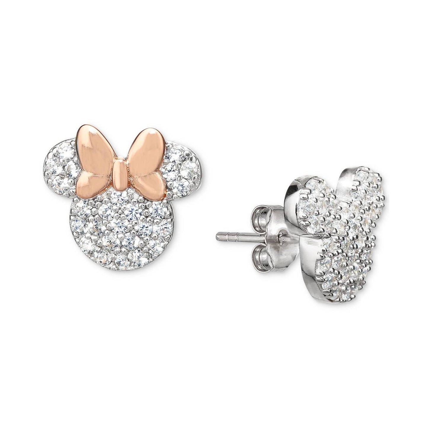 DISNEY Mickey Minnie Mismatch Stud Earrings in Sterling Silver & 18k Rose Gold-Plate