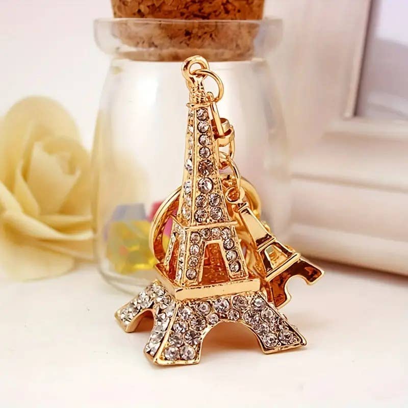 Rhinestone Eiffel Tower Keychain Cute Bag Charm & Souvenir Gift