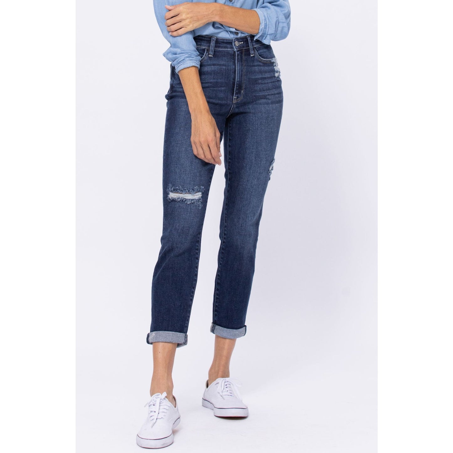 Judy Blue Avery High Rise Distressed Cuffed Boyfriend Denim Jeans | Size 3(26)