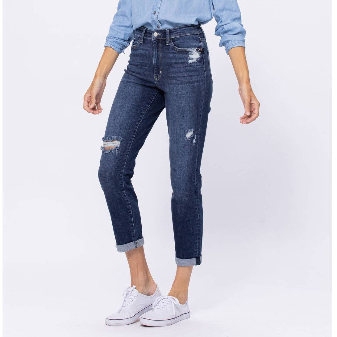 Judy Blue Avery High Rise Distressed Cuffed Boyfriend Denim Jeans | Size 3(26)