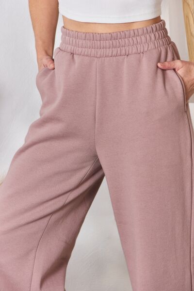 RISEN High Waist Side Slit Detail Pockets Wide Leg Lounge Pants