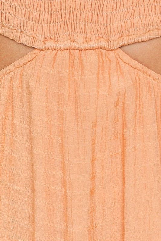 LE LIS Long Sleeves V-Neck Smocking Bodice Mini Dress in Light Orange