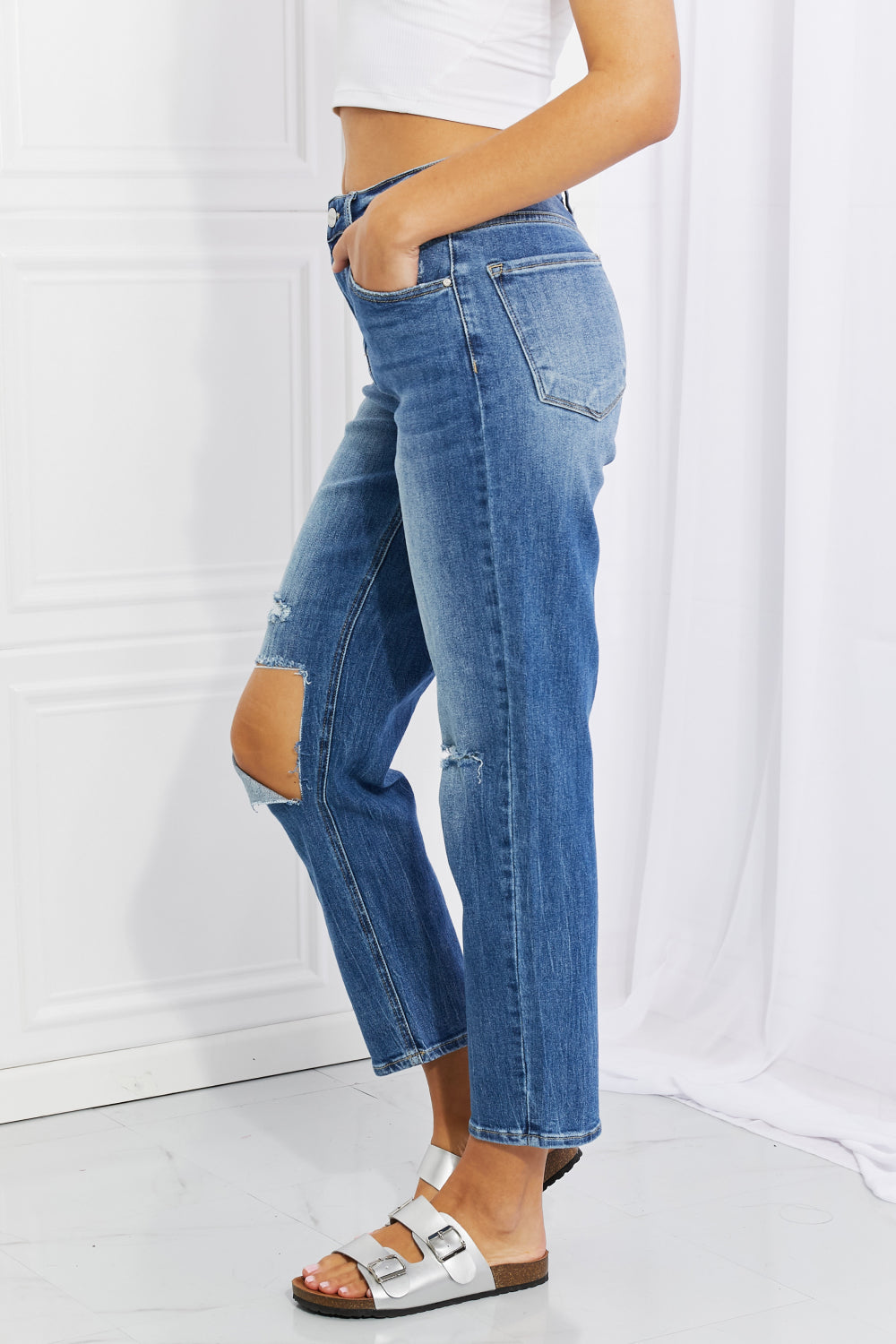 RISEN Full Size Emily High Rise Relaxed Jeans in Dark Wash