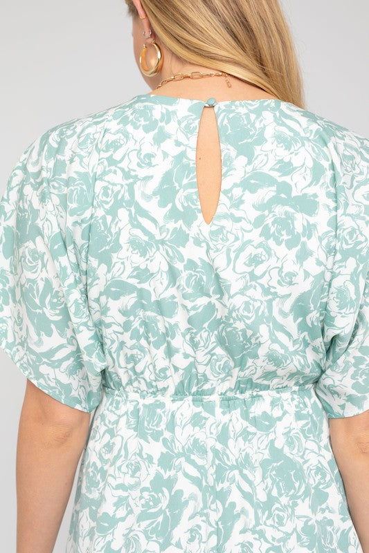 GILLI Floral Print Kimono Sleeves Elastic Waist Mini Dress