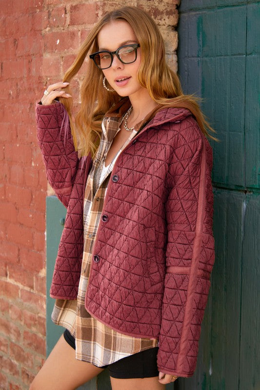 LA MIEL Rosie Oversized Fit Buttoned Quilted Jacket with Pockets