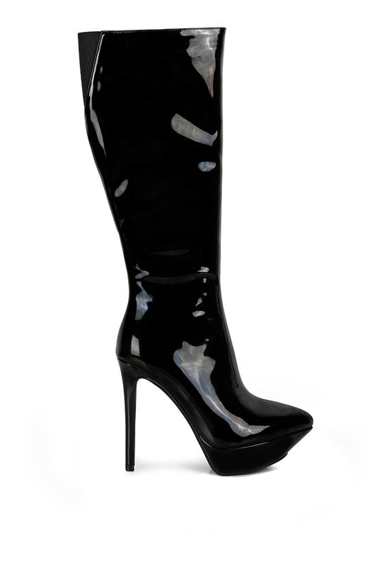 RAG & CO Chatton Patent Stiletto High Heeled Calf Boots
