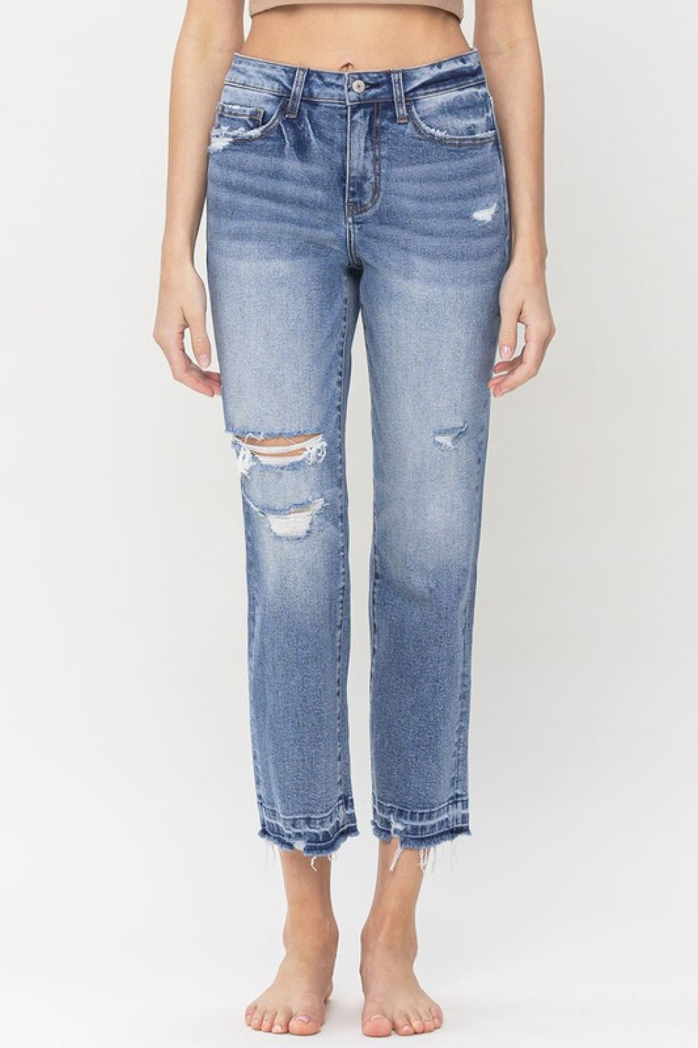 LOVERVET by Vervet Full Size Lena High Rise Crop Straight Jeans in Blue