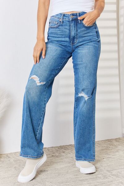 Judy Blue Full Size High Waist Distressed Straight Leg Jeans