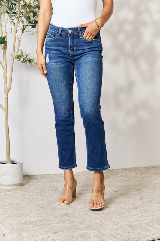 BAYEAS Distressed Detailing Frayed Edges Cropped Jeans