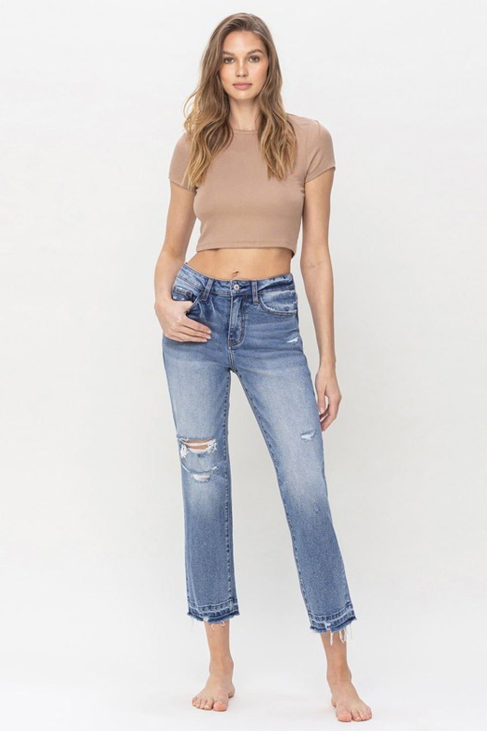 LOVERVET by Vervet Full Size Lena High Rise Crop Straight Jeans in Blue