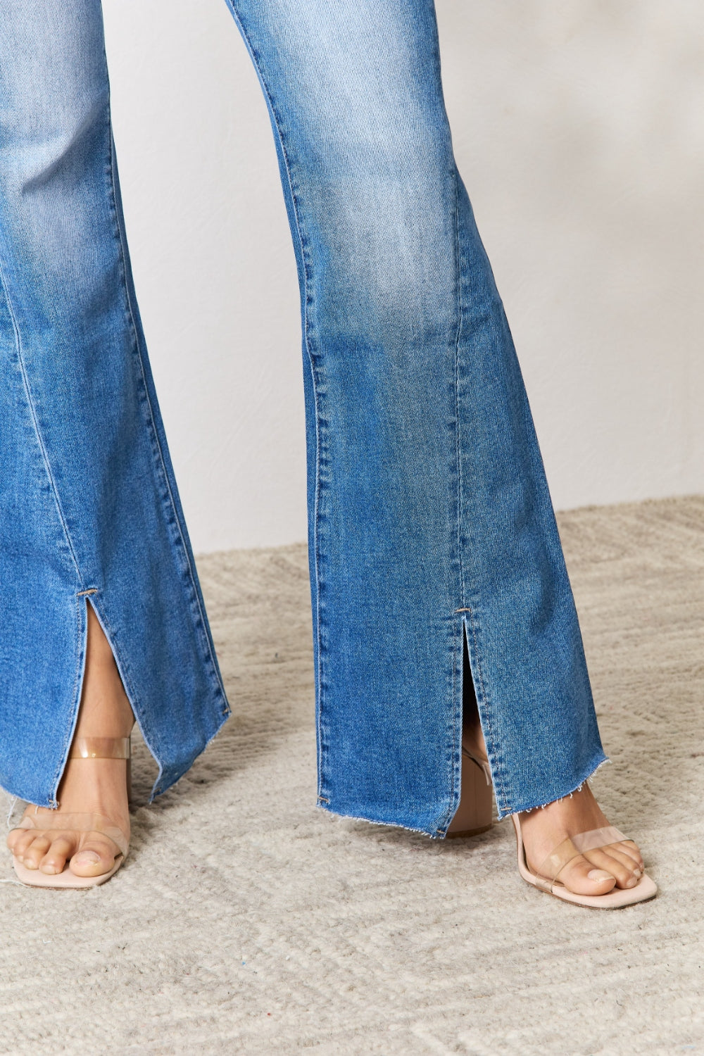 BAYEAS Front Slits Detail Zipper Fly Flare Jeans