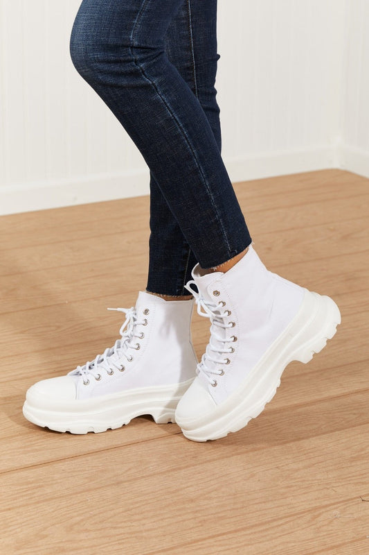 BERNESS Stick To It Platform Lace-Up Booties in White