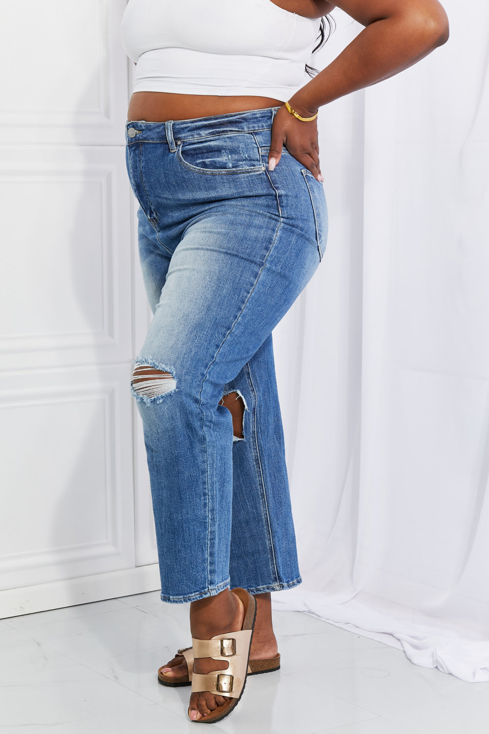 RISEN Full Size Emily High Rise Relaxed Jeans in Dark Wash