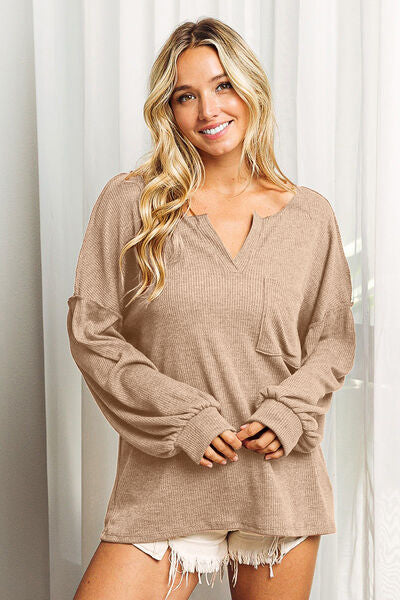 BiBi Exposed Seam Long Sleeves Chest Pocket Relaxed Fit Top