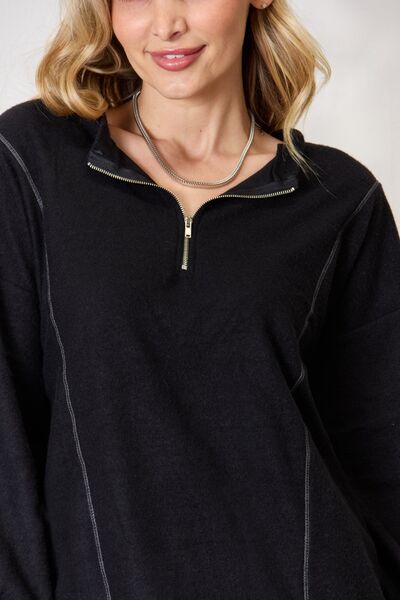 BiBi Half Zip Brushed Terry Drop Shoulders Long Sleeves Sweatshirt