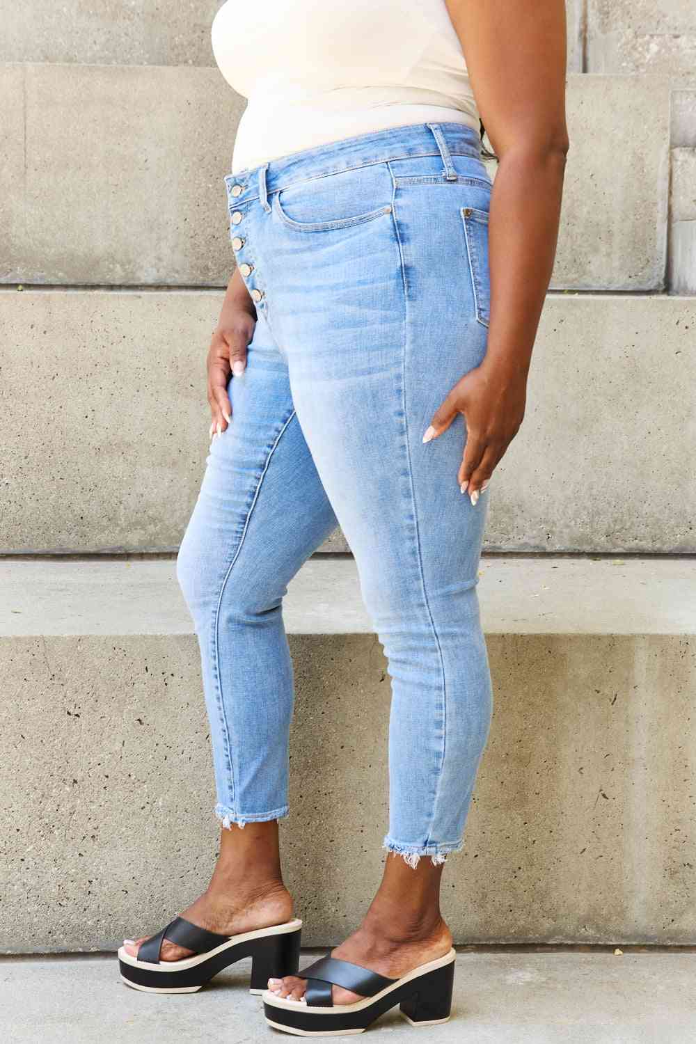 Judy Blue Full Size Button Fly Raw Hem Ankle Jeans