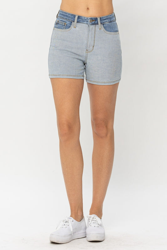 Judy Blue Full Size Color Block Zipper Fly Denim Shorts