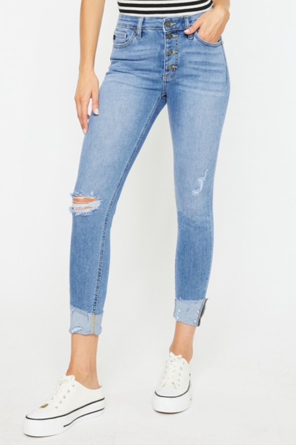 KanCan Distressed Cat's Whiskers Button Fly Jeans