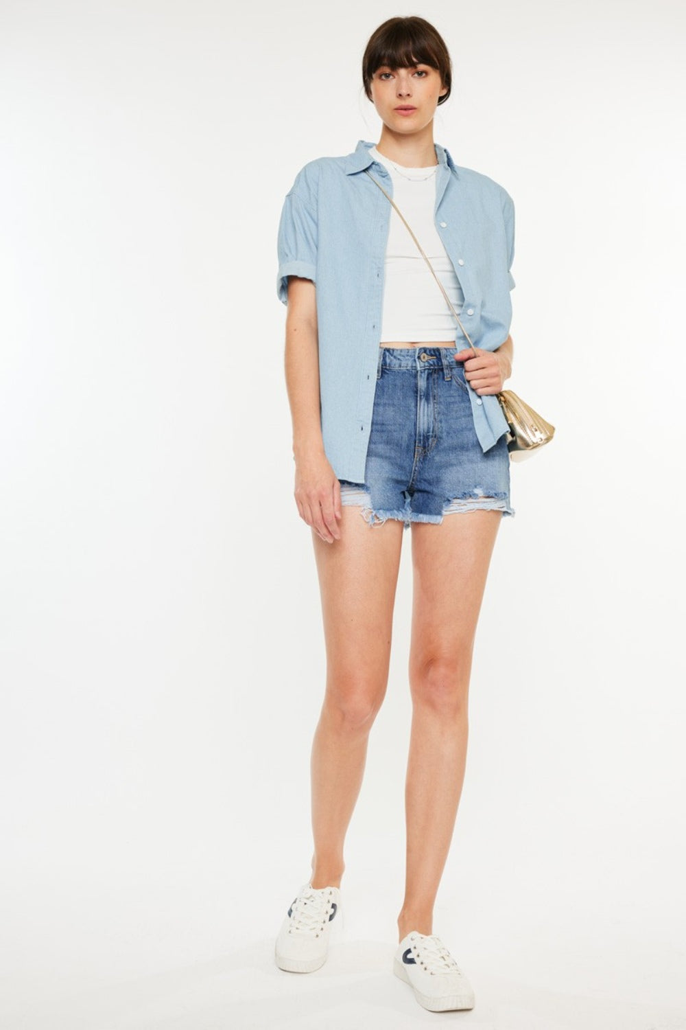 KanCan Distressed Raw Hem High Waist Denim Shorts