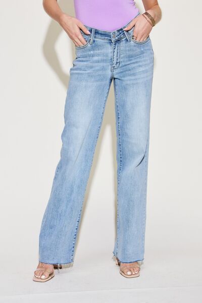 Judy Blue Full Size V Front Waistband Zipper Fly Straight Jeans