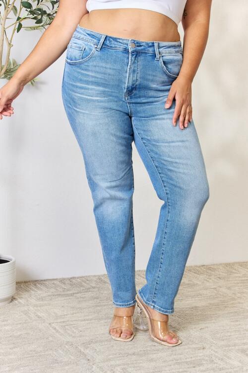 RISEN Full Size Mid Rise Medium Wash Skinny Jeans