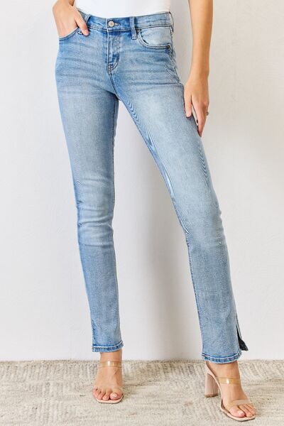 KanCan Mid Rise Side Slit Detail Zipper Fly Y2K Bootcut Jeans | Medium Wash