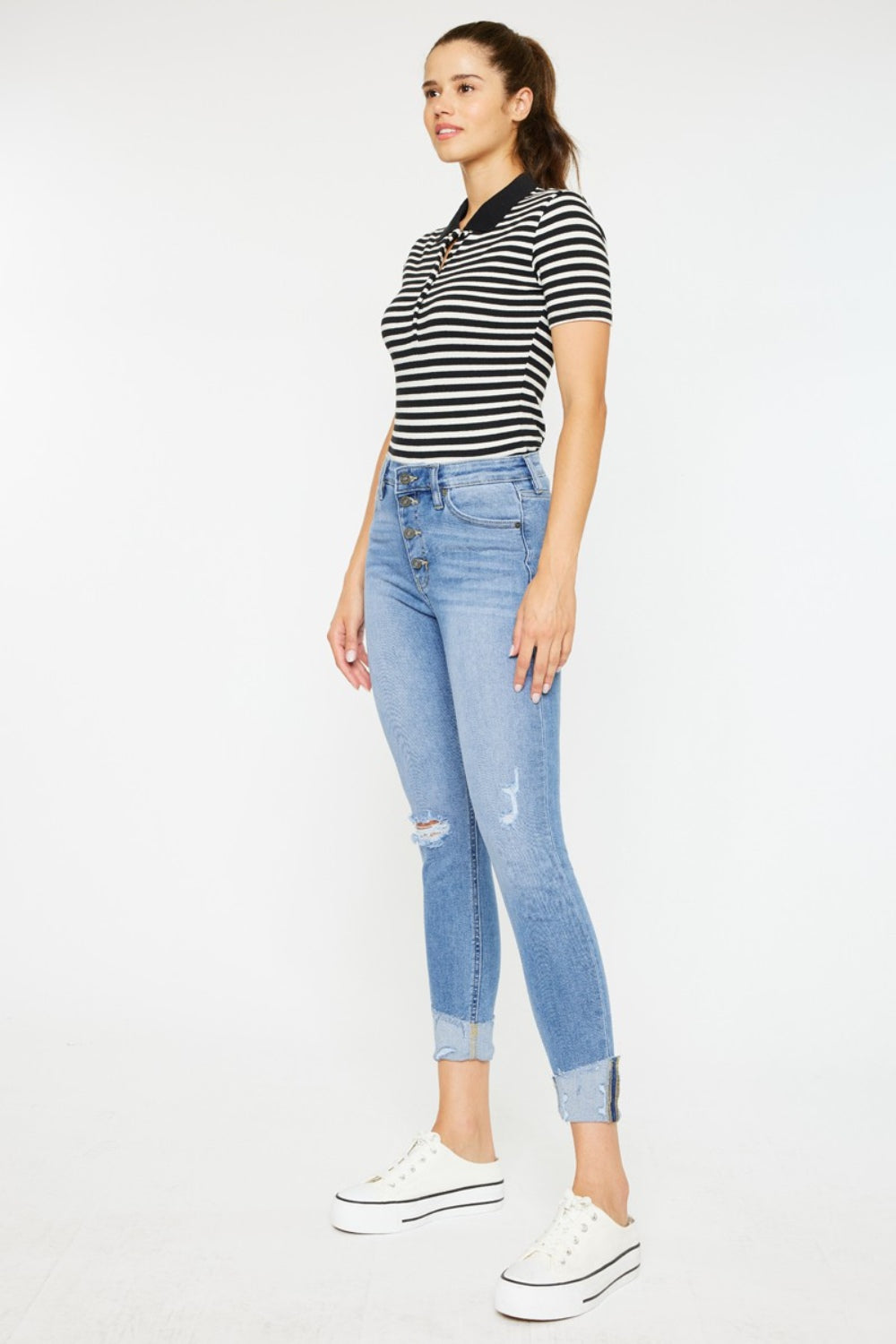 KanCan Distressed Cat's Whiskers Button Fly Jeans