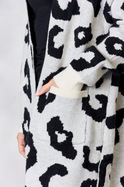 BiBi Leopard Print Long Sleeves Pockets Open Front Cardigan