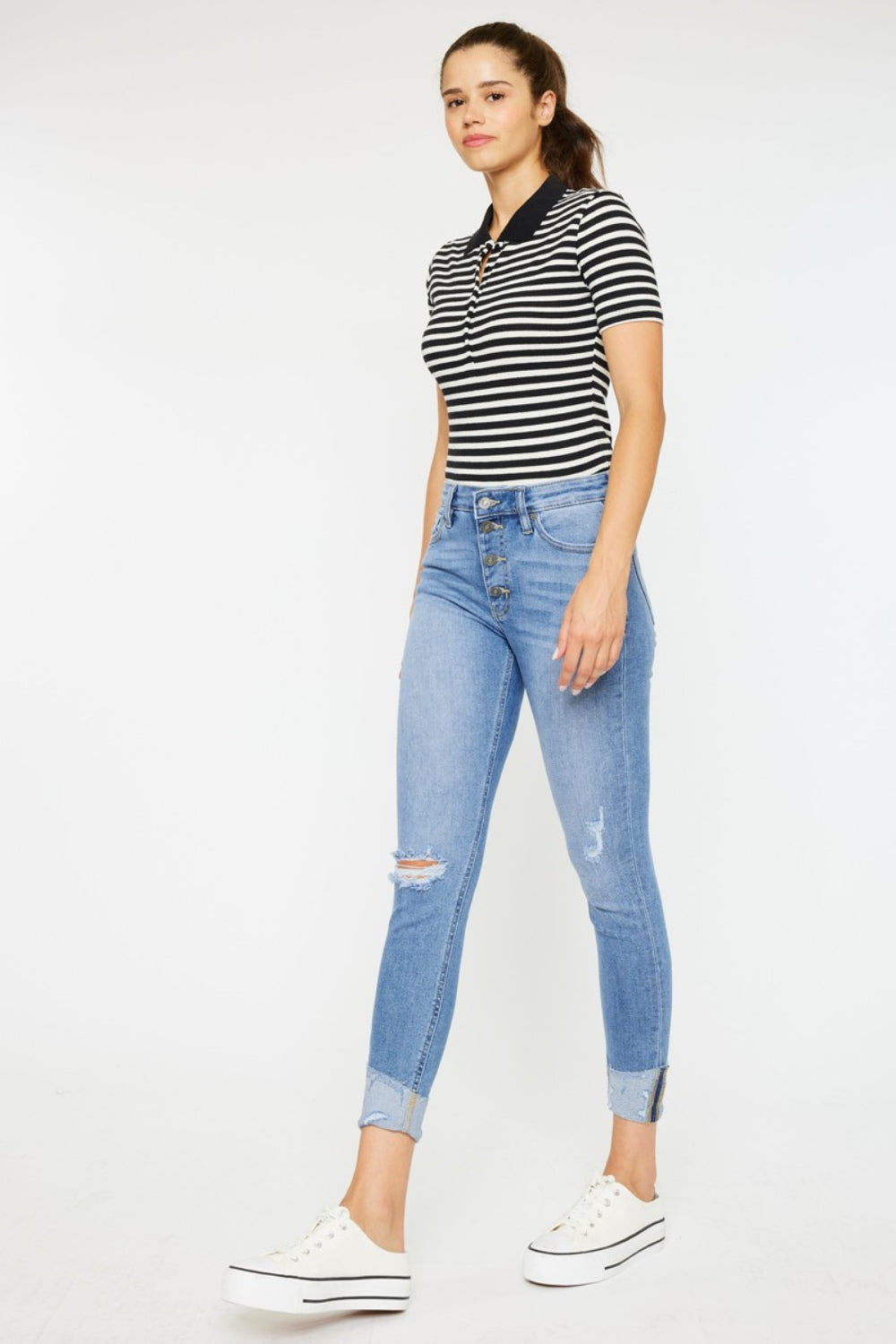 KanCan Distressed Cat's Whiskers Button Fly Jeans